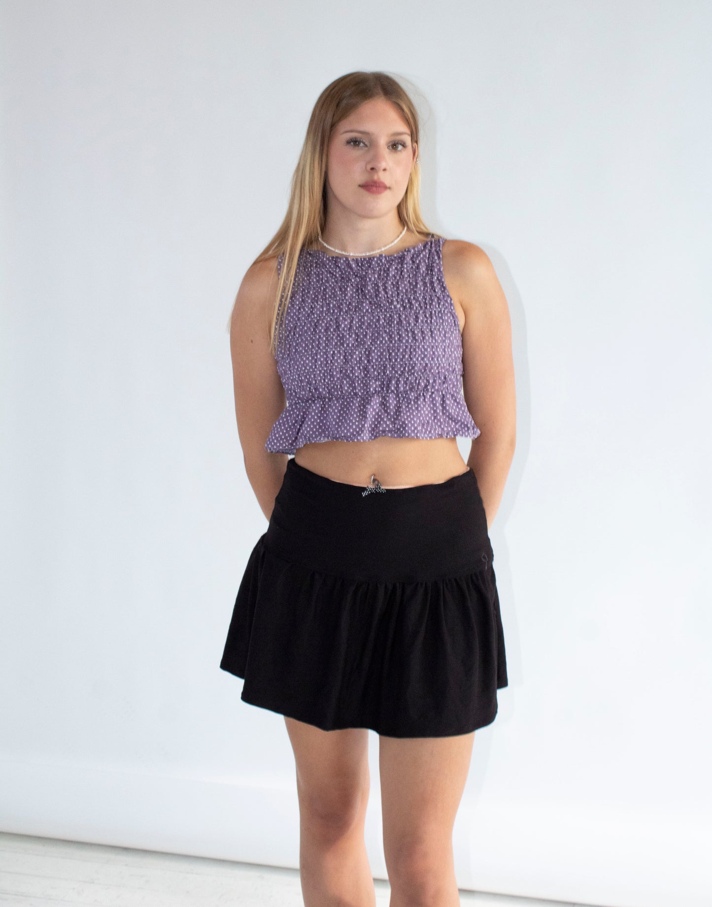 Dorothy Purple Polka Dot Smocked Top