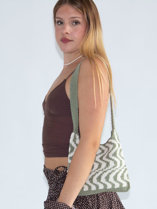 Sage Green Crochet Swirl Bag