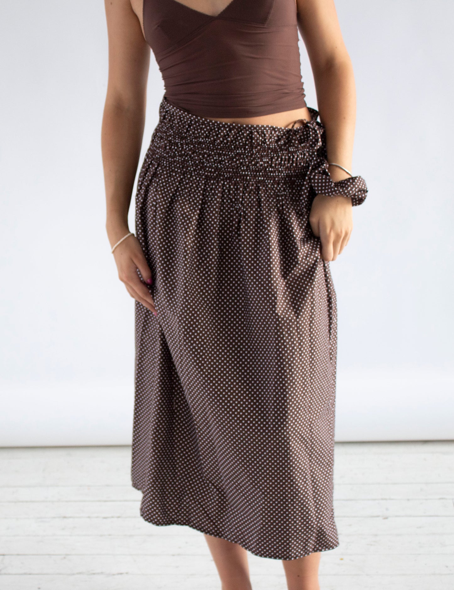 Rosaline Brown Polka Dot Skirt and Dress