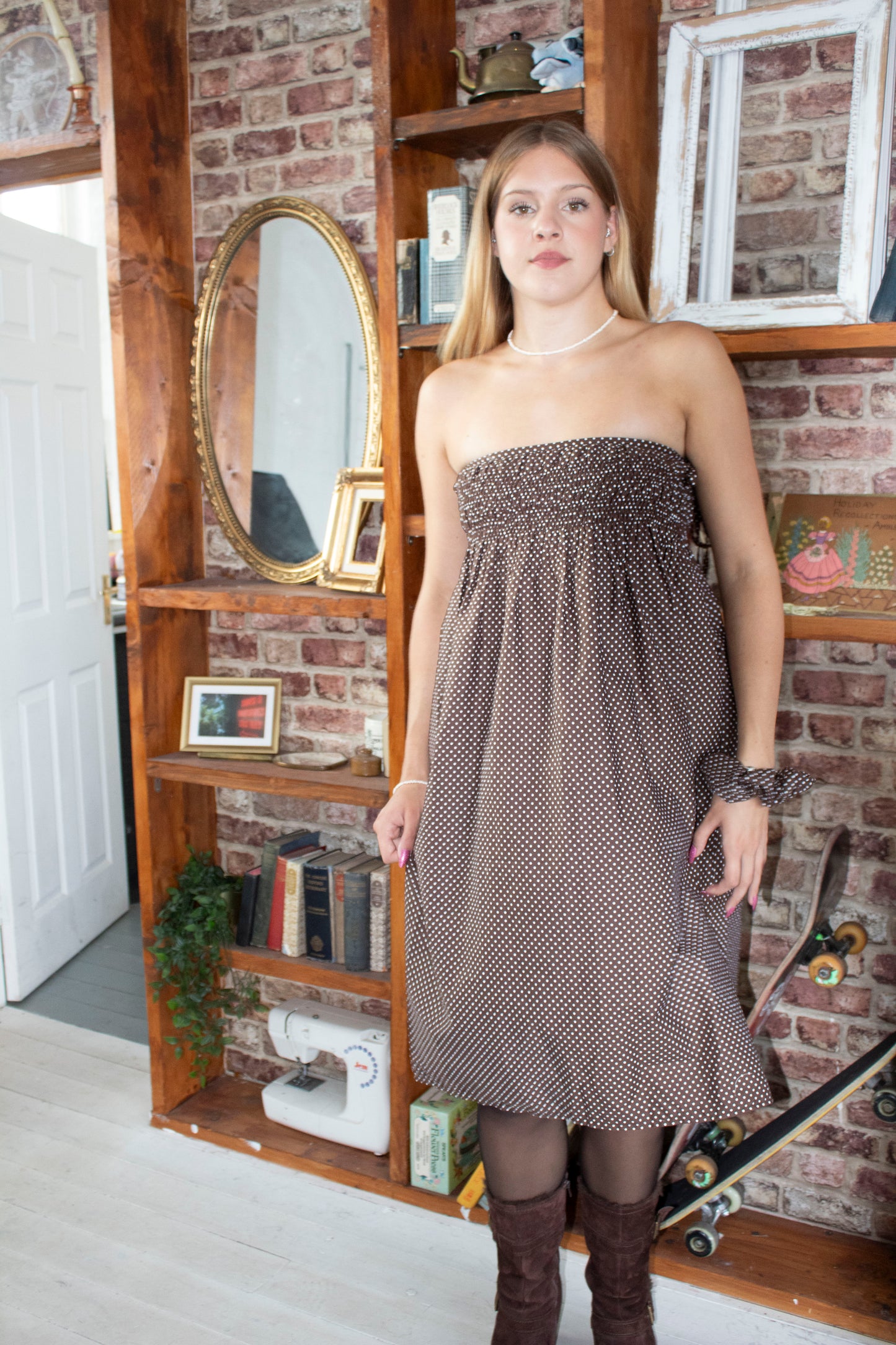 Rosaline Brown Polka Dot Skirt and Dress