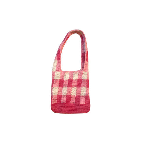 Pink Gingham Crochet Mini Bag